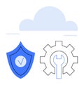 Cloud Security and Maintenance Concept with Gear and Shield Icons Royalty Free Stock Photo