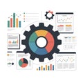 Gear represents data analysis with charts graphs and information on transparent background Royalty Free Stock Photo