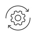 Gear rotation, icon in line design. Gear, rotation, mechanism, motion, system, engineering, machinery on white