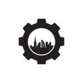 Gear service with cities building logo design vector graphic symbol icon sign illustration creative idea Royalty Free Stock Photo