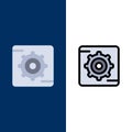 Gear, Setting, Box  Icons. Flat and Line Filled Icon Set Vector Blue Background Royalty Free Stock Photo