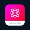 Gear, Setting, Globe Mobile App Button. Android and IOS Line Version