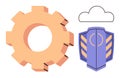 Gear, Shield, and Cloud Representing Data Security, Cloud Protection, and Technology Optimization Royalty Free Stock Photo