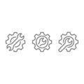 Gear with spanner or wrench line vector icon set