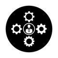 Gear, specialist, support icon. Black vector graphics