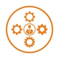 Gear, specialist, support icon. Rounded orange vector graphics