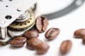 Gear, sprocket, clockwork and coffee. Coffee time - cofee break theme Royalty Free Stock Photo
