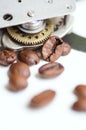 Gear, sprocket, clockwork and coffee. Coffee time - cofee break theme Royalty Free Stock Photo