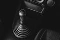 Gear stick of manual transmission of car with 6-speed and reverse position. Royalty Free Stock Photo