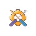 Gear symbol with crossed screwdrivers tools in a repair or engineering illustration Royalty Free Stock Photo
