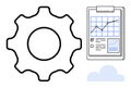 Gear Symbol with Data Analysis Clipboard and Cloud Shape Technology and Analytics Royalty Free Stock Photo