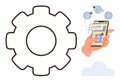 Gear Symbol with Hand Holding Smartphone for Two-Step Verification and Data Security Royalty Free Stock Photo