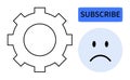 Gear Symbol with Sad Face and Subscribe Button Highlighting Subscription Concept Royalty Free Stock Photo
