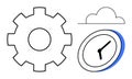 Gear, Clock, and Cloud Representing Productivity, Time Management, and Digital Connectivity Concepts Royalty Free Stock Photo