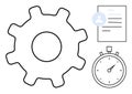 Gear, Document, and Stopwatch Representing Workflow, Productivity, and Task Management Royalty Free Stock Photo