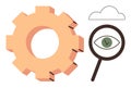 Gear, Magnifying Glass with Eye, and Cloud Highlighting Vision and Optimization Concepts Royalty Free Stock Photo