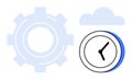 Gear, Clock, and Cloud Representing Productivity, Time Management, and Cloud Computing Royalty Free Stock Photo