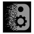 White Disintegrating Pixel Halftone Gear Tag Icon