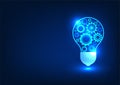 Gear technology background inside the light bulb. Represents the invention of ideas to solve problems with smart technology that Royalty Free Stock Photo