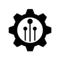 Gear technology icon with circuit nodes inside, black solid cogwheel and electronics Royalty Free Stock Photo