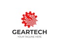 Gear technology logo design. Cogwheel with circuit lines vector design