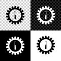 Gear and test tube icon on black, white and transparent background. Chemical industry concept. Cogwheel and flask sign