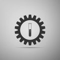 Gear and test tube icon isolated on grey background. Chemical industry concept. Cogwheel and flask sign. Experiment