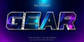Gear text, metallic silver editable text effect on shiny gradient background