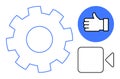 Gear, Thumbs-Up Icon, and Video Elements Highlighting Settings and Media Interaction Royalty Free Stock Photo