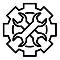 Gear and two wrenches icon, outline style