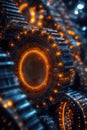 Gear Visualization: Mechanical gear system interconnected lines and dots, data visualization for big data graphics