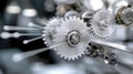 Gear Visualization: Mechanical gear system interconnected lines and dots, data visualization for big data graphics