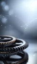 Gear Visualization: Mechanical gear system interconnected lines and dots, data visualization for big data graphics