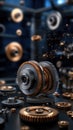 Gear Visualization: Mechanical gear system interconnected lines and dots, data visualization for big data graphics