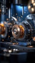 Gear Visualization: Mechanical gear system interconnected lines and dots, data visualization for big data graphics