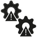 Gear warning icon. Vector mechanical alert. Exclamation shape symbol. Abstract tool form. Royalty Free Stock Photo