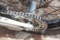 Gear wheel with chain of motorcycle wheel. Royalty Free Stock Photo