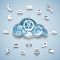 Gear wheel cloud and communication and network flat design Royalty Free Stock Photo
