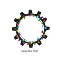 Gear wheel with colorful light bulb. For business life. Happy new year and merry Christmas greeting card