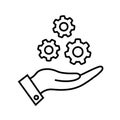 Gear wheel in hand. The process symbol on white. Royalty Free Stock Photo