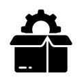 Gear wheel inside cardboard box symbolizing seo services package icon Royalty Free Stock Photo