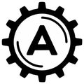 Gear Wheel with Letter A inside, Mechanical Engineering Concept, Black and White Royalty Free Stock Photo