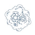Gear Wheel Processing Mechanism Process Strategy Concept On White Background Sketch Doodle