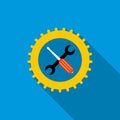 Gear wheel, wrench, and screwdriver icon