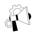 Gear wheels and megaphone device icon, flat design Royalty Free Stock Photo