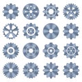 Gear wheels set. Metal cogwheels. Gear setting icon set. Machine gear icons. Industrial icons. Vector illustration