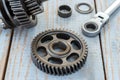 Gear wheels on a wooden table Royalty Free Stock Photo