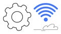 Gear Next to wireless Signal and Cloud Element Representing Technology and Connectivity Themes Royalty Free Stock Photo