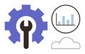 Gear, Wrench, Bar Chart, and Cloud Representing Process Optimization and Data Analysis Royalty Free Stock Photo