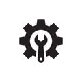 Gear with wrench - black icon on white background vector illustration for website, mobile application, presentation, infographic. Royalty Free Stock Photo